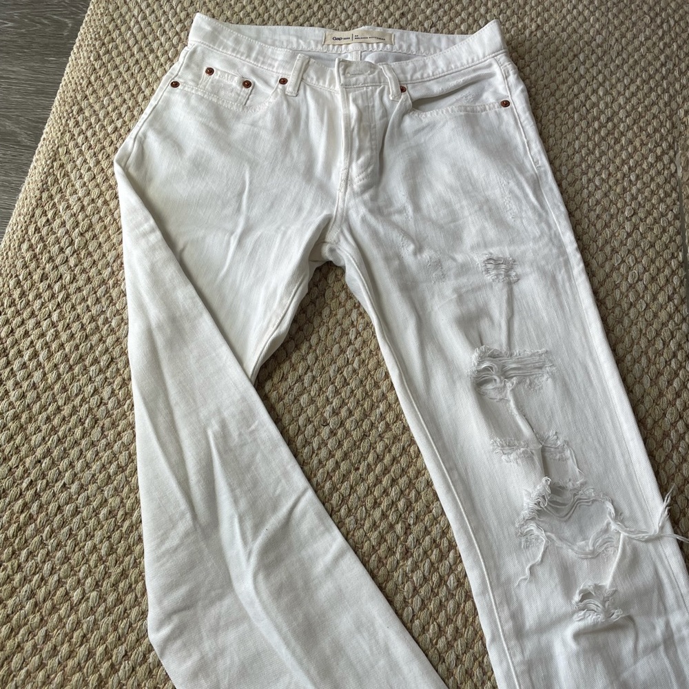 Gap White Ripped Boyfriend Jeans